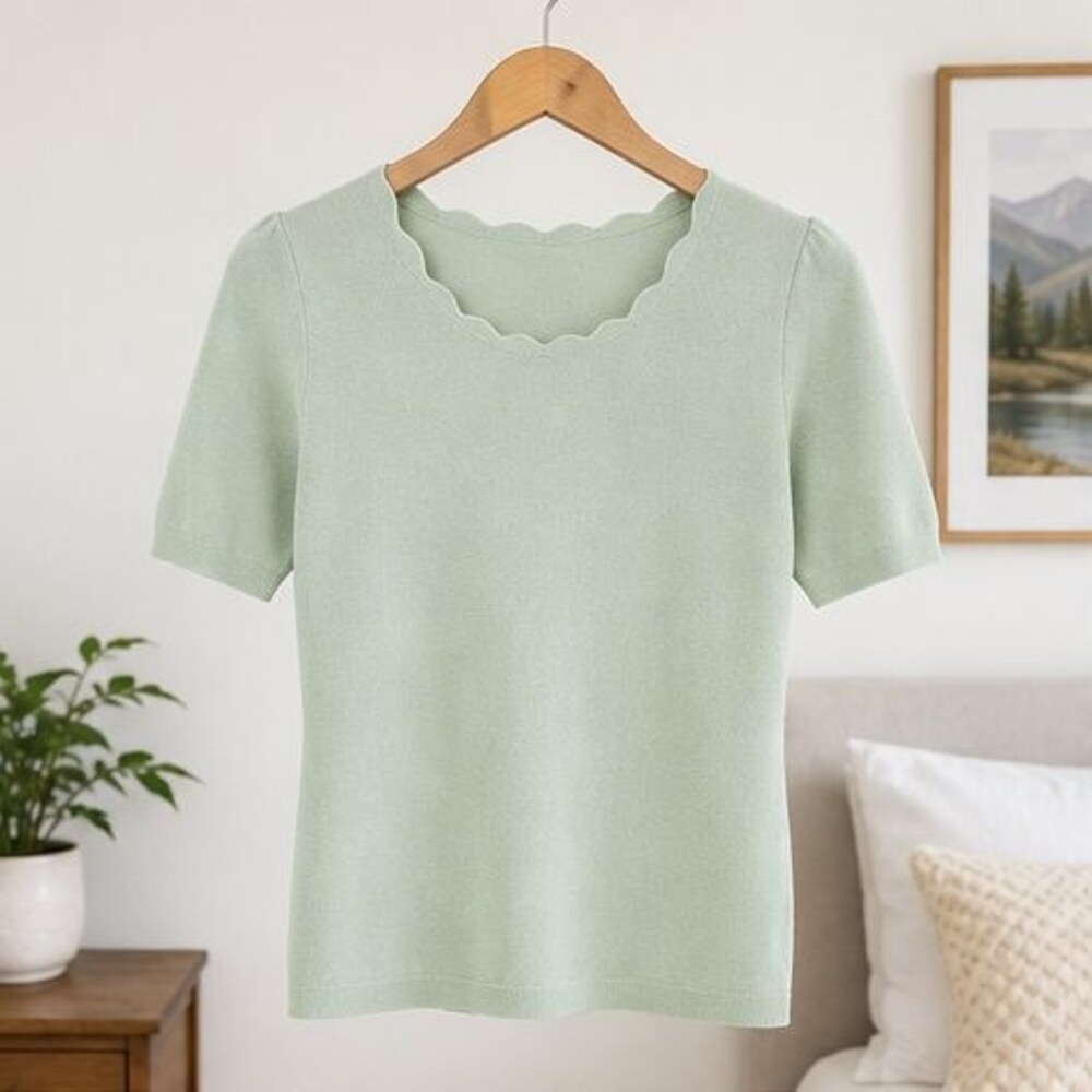 Mint Scallop Neck Knit Top